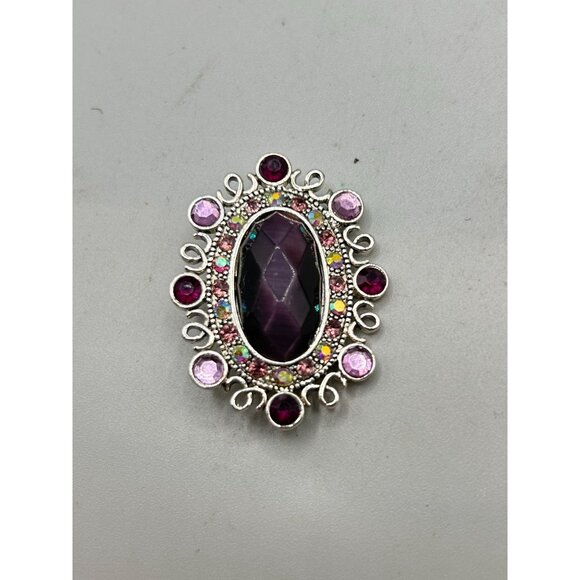 Signed MONET Pin Brooch Purple Tones Faceted Cabochons Silver Tone Setting - Picture 5 of 12